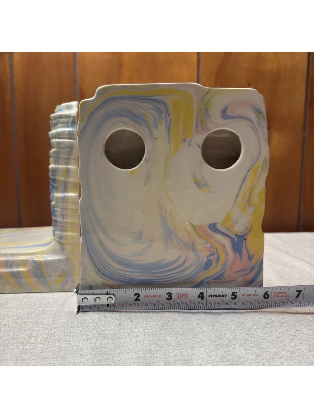 Vintage Pastel Marbled Ceramic Bookends Pink Blue Yellow Swirl Set of 2